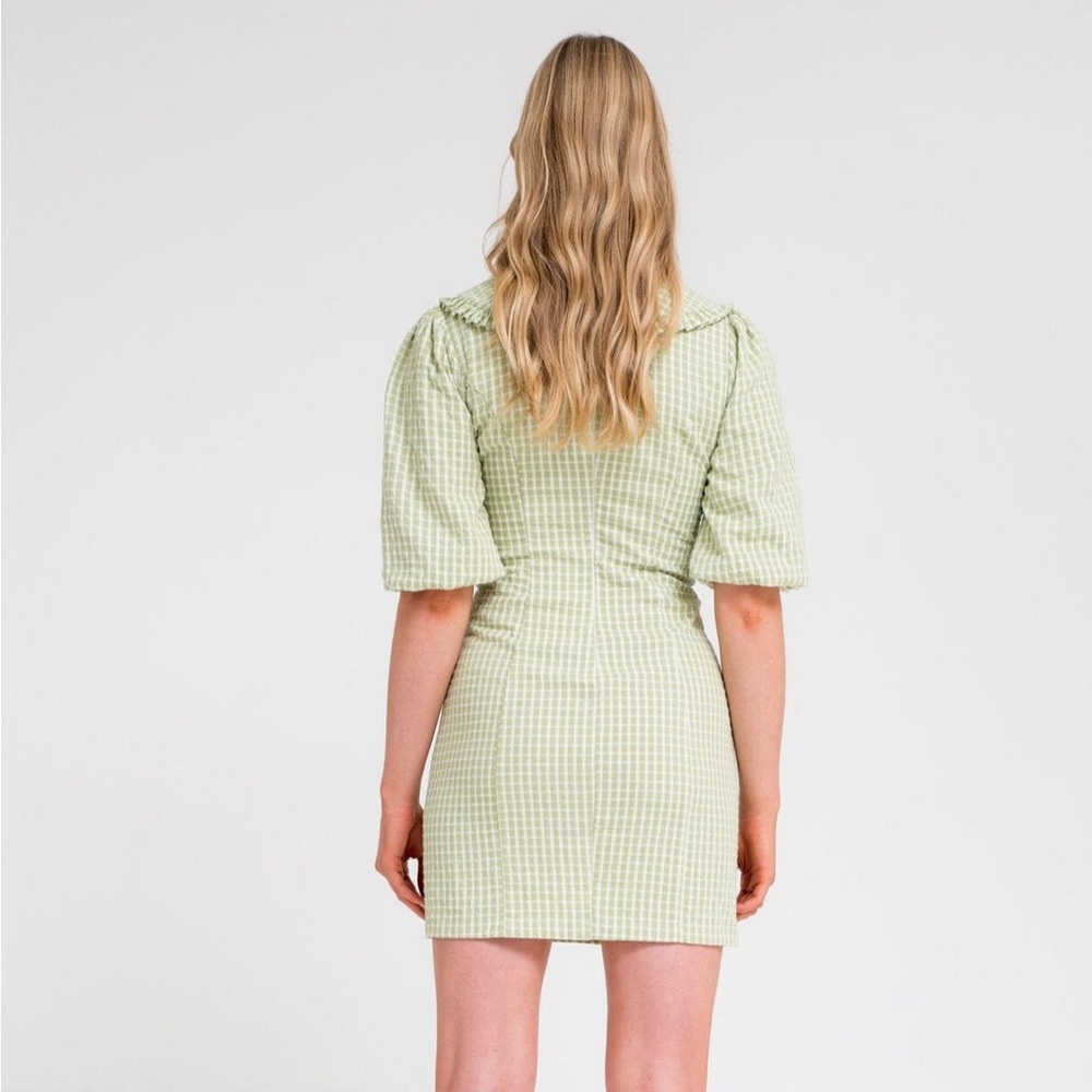Another Girl Green Plaid Collared Mini Sheath Dress Short Sleeve Size 8 Large - Picture 3 of 10